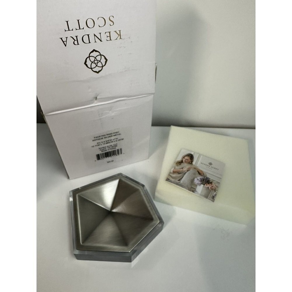 Kendra Scott Antique Silver Plated Geometric Faceted Ring‎ Dish Tray NWT $95